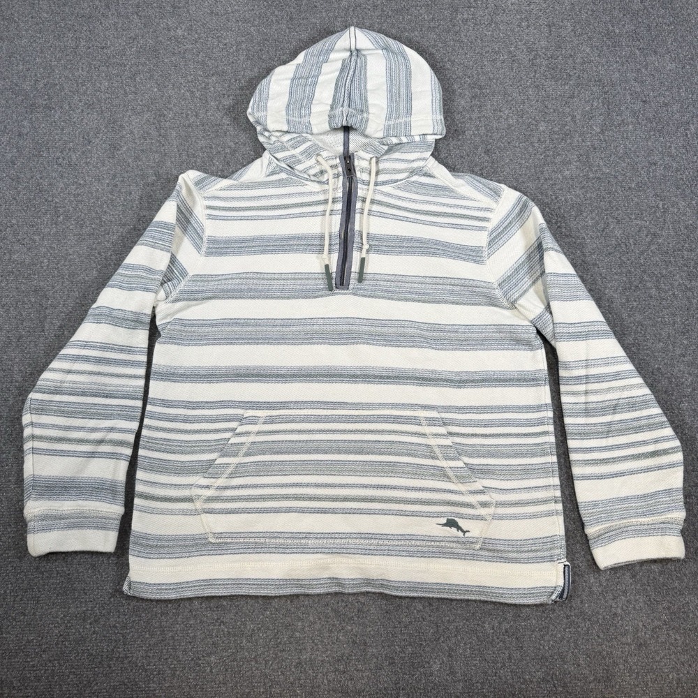 Tommy Bahama Hoodie Mens Small Shoreline Stripe Baja Beach Pullover‎ 1/4 Zip